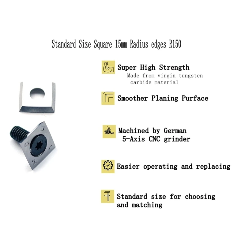 10pcs / Pack 15mm Square Carbide Steel Cutter Knives Blade 15x15x2.5-30° R150 with Screws Environmental Protect