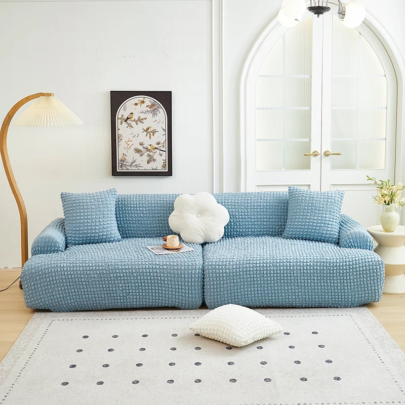 Bubble popcorn series solid color simple straight row elastic sofa cover single piece single/double/three/four people
