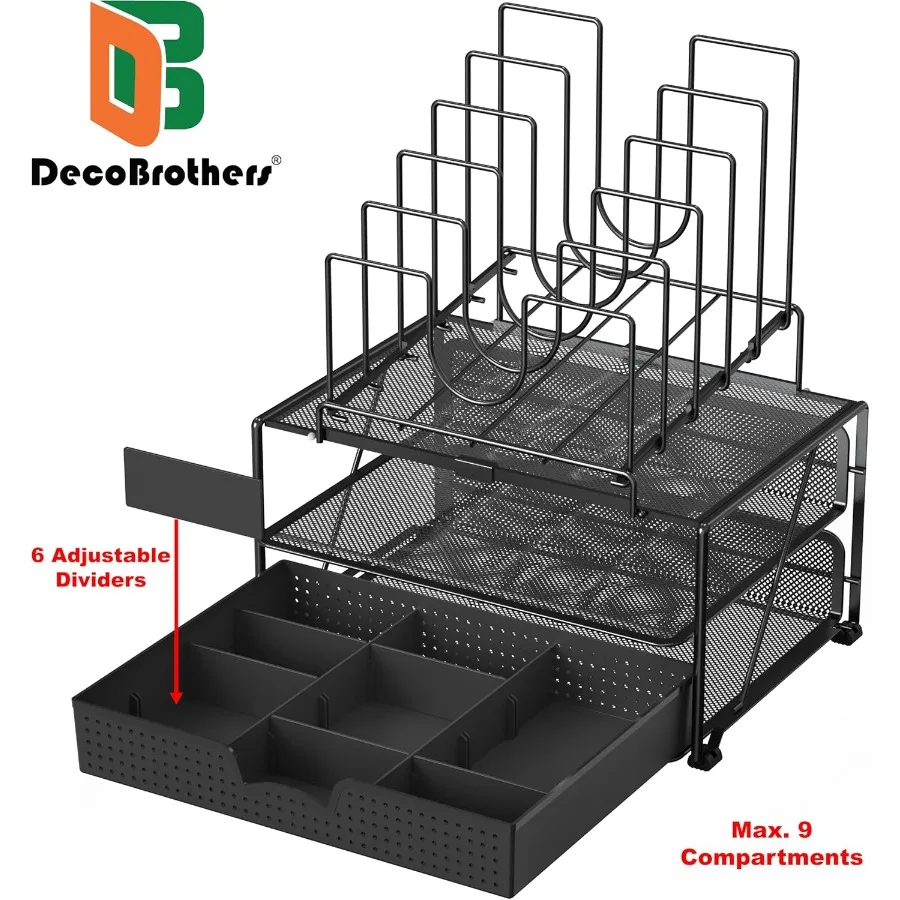 Desktop File Organizer with Double Tray and 5 Folder Stand for Efficient Office Desk Management Black Design to Keep Documents