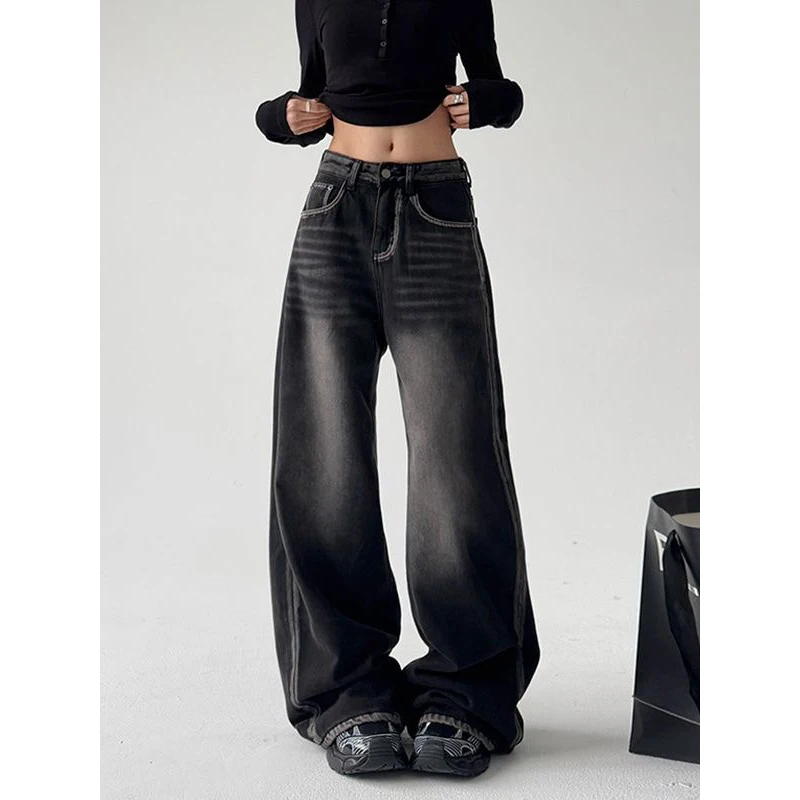 2025 Grunge Y2k Black Jeans Women Baggy Vintage High Street Oversized Denim Trousers Gothic Gyaru 2000s Acubi Fashion Jeans