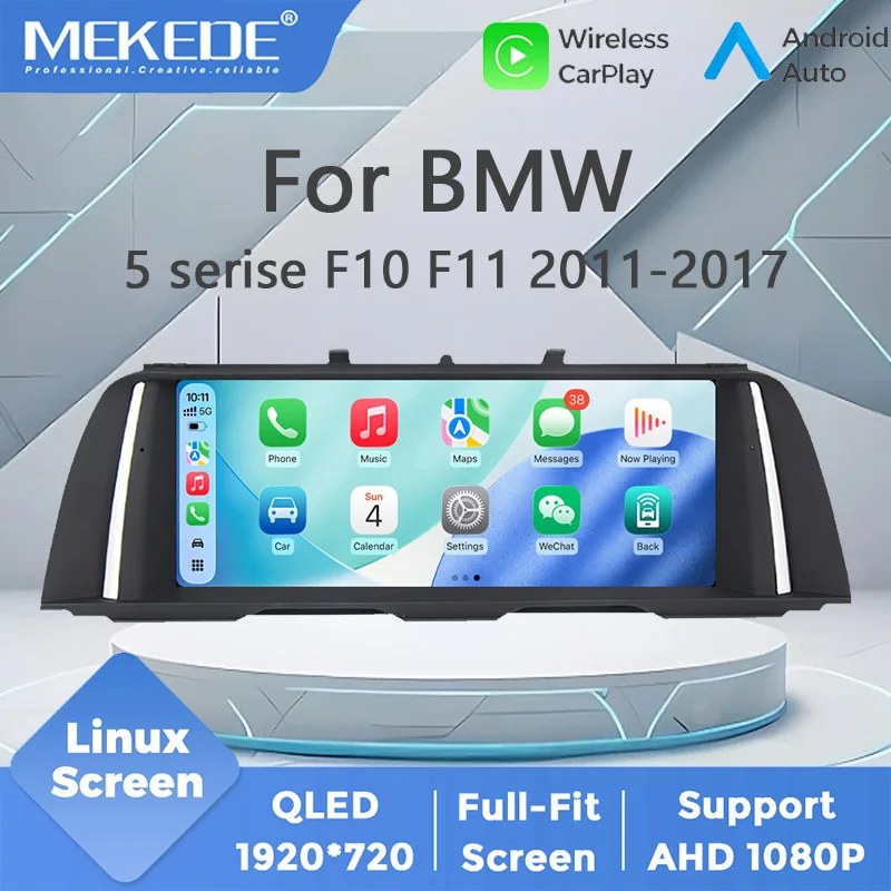 MEKEDE, sistema multimediale per auto con schermo Linux da 10,25 pollici, facile da installare, risoluzione 1920x720, lettore GPS per BMW Serie 5 F10 F11 2011-2017, compatibile con Carplay wireless,