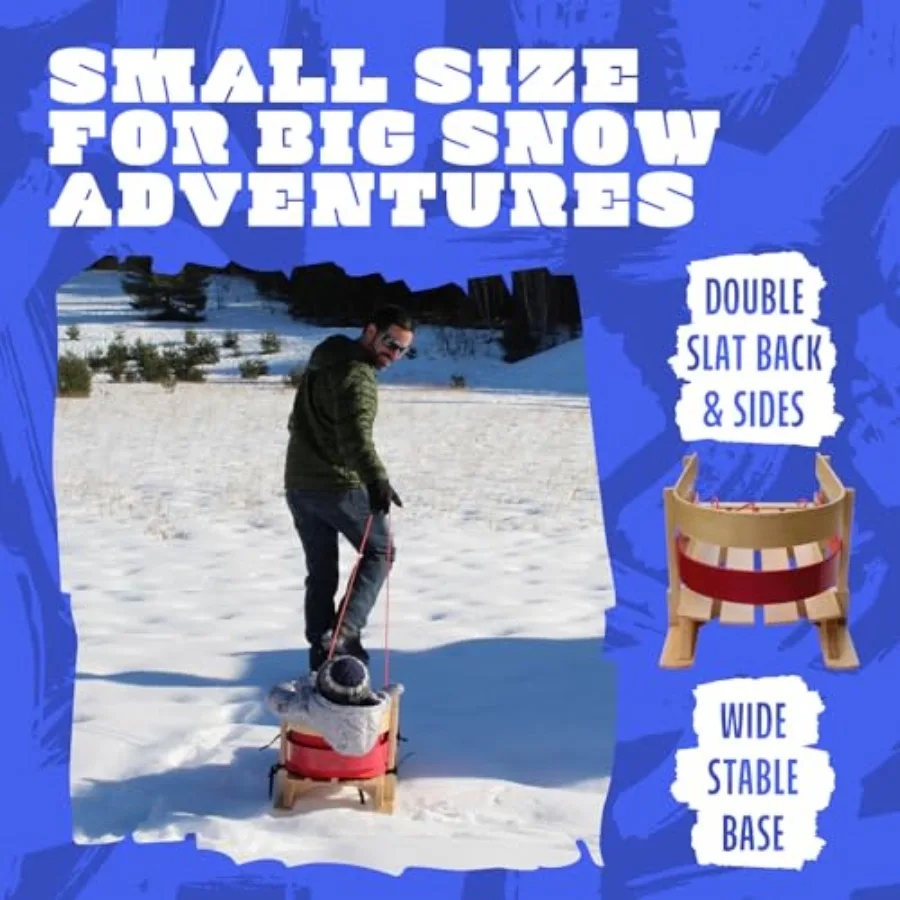 زلاجات ثلجية مرنة للأطفال الصغار - مزلقة سحب خشبية كلاسيكية لعمر 18 شهرًا إلى 4 سنوات، حبل سحب عالي الظهر