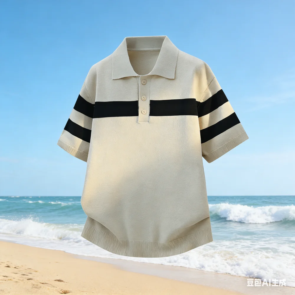 American-style retro thin-style silk Polo shirt for men, short-sleeved, summer soft-fiber knit, with a collar, suitable for busi