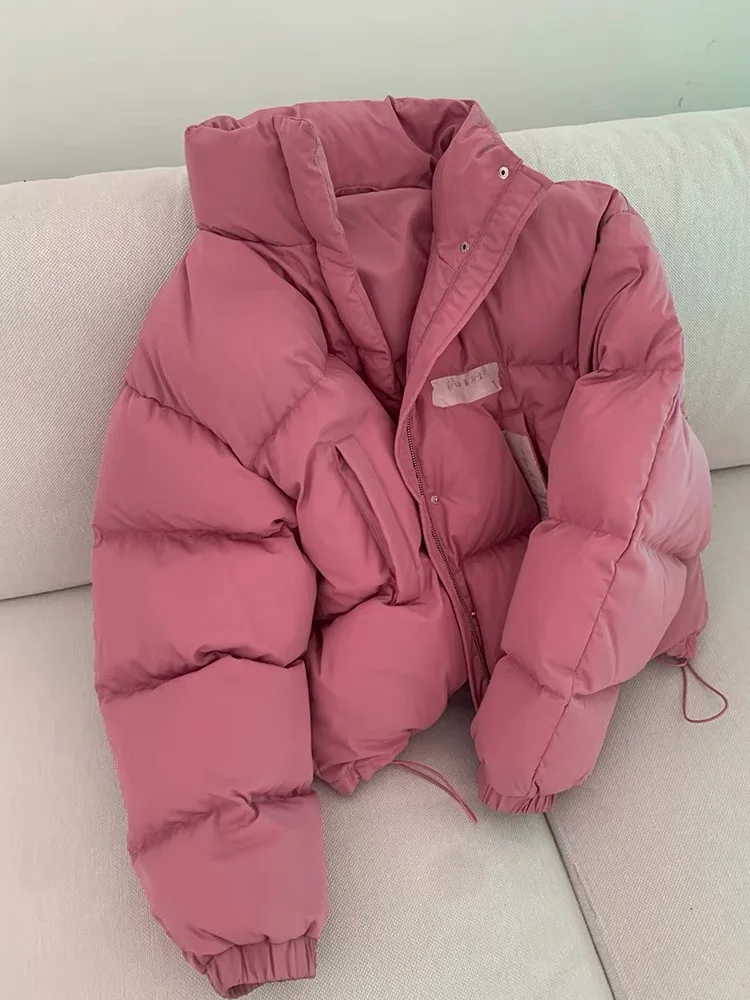 Women Pink Parka Jacket Coat Long Sleeve Thicken Overcoat Harajuku 90s Korean Warm Turtleneck Padded Jacket Vintage Winter 2024