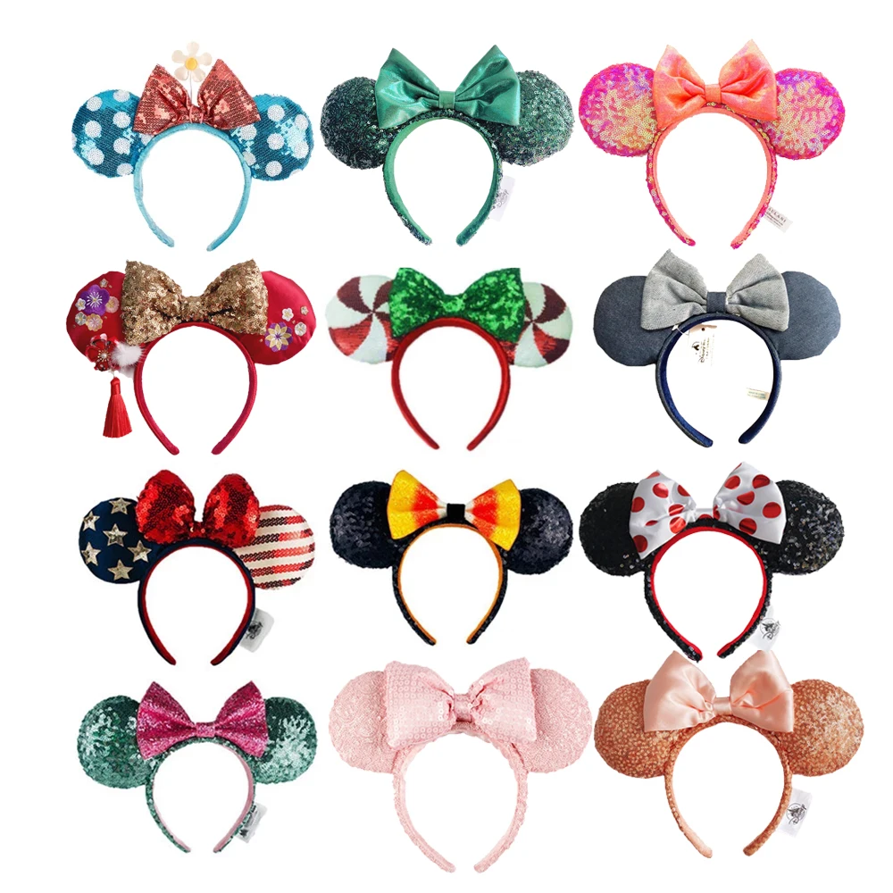 2024 High Quality Disney Minnie Headband Sequin EARS COSTUME Hallowmas  Cosplay Plush Gift plush Mouse Doll Girls Hair band