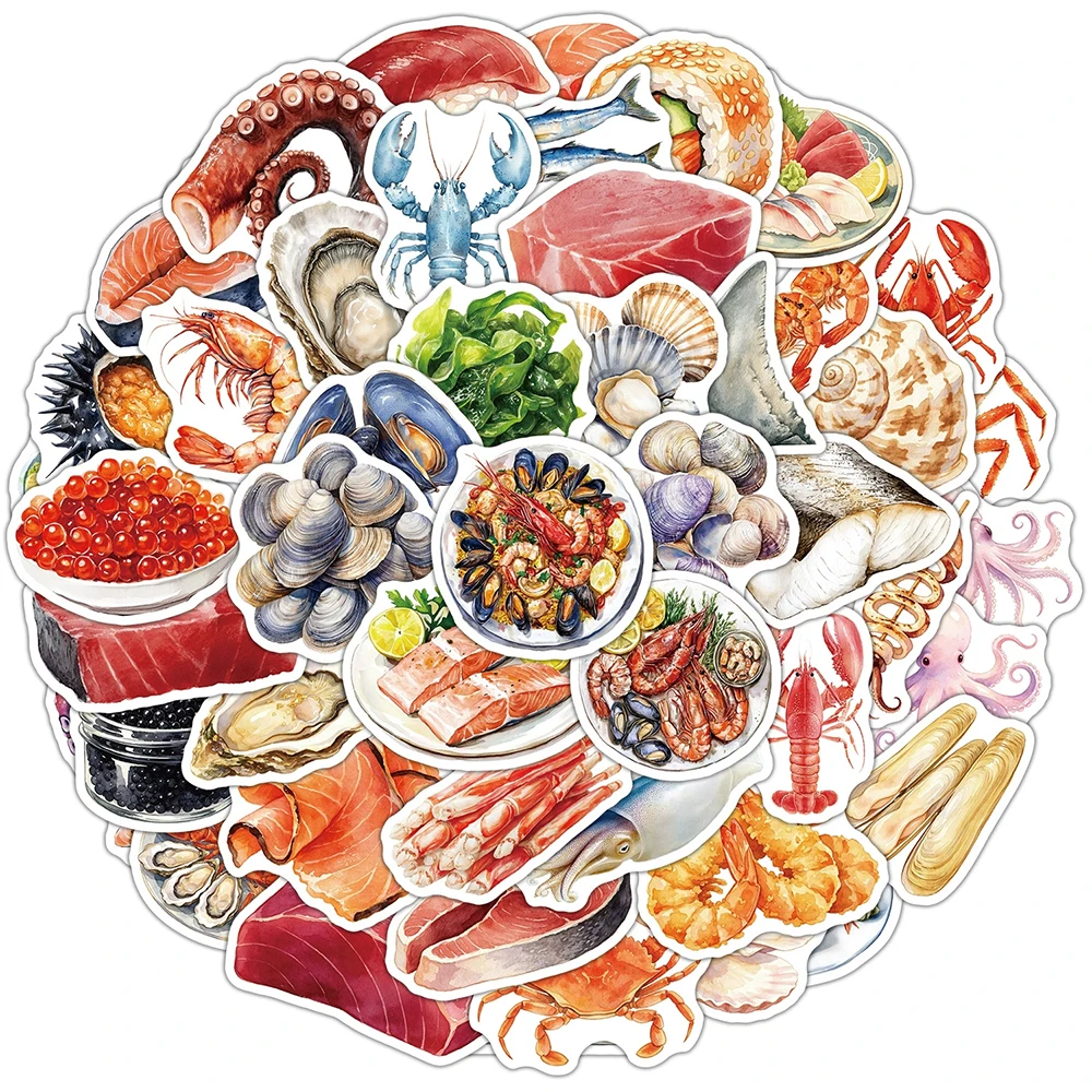 10/30/50pcs Cartoon Deep Sea Fish Animals Stickers Delicious Shell Octopus SeaFood Decal DIY Suitcase Phone Decoration Sticker