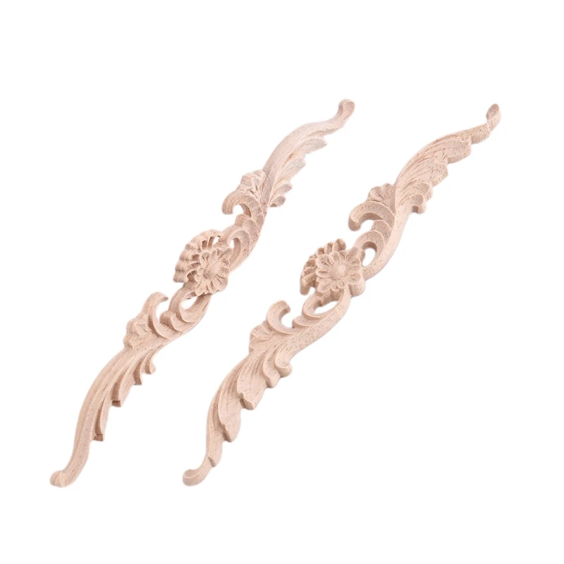 4Pcs Wood Appliques and Onlays, Unpainted DIY Decorative Wood Carved Onlay Appliques for Bed Door Cabinet Wardrobe