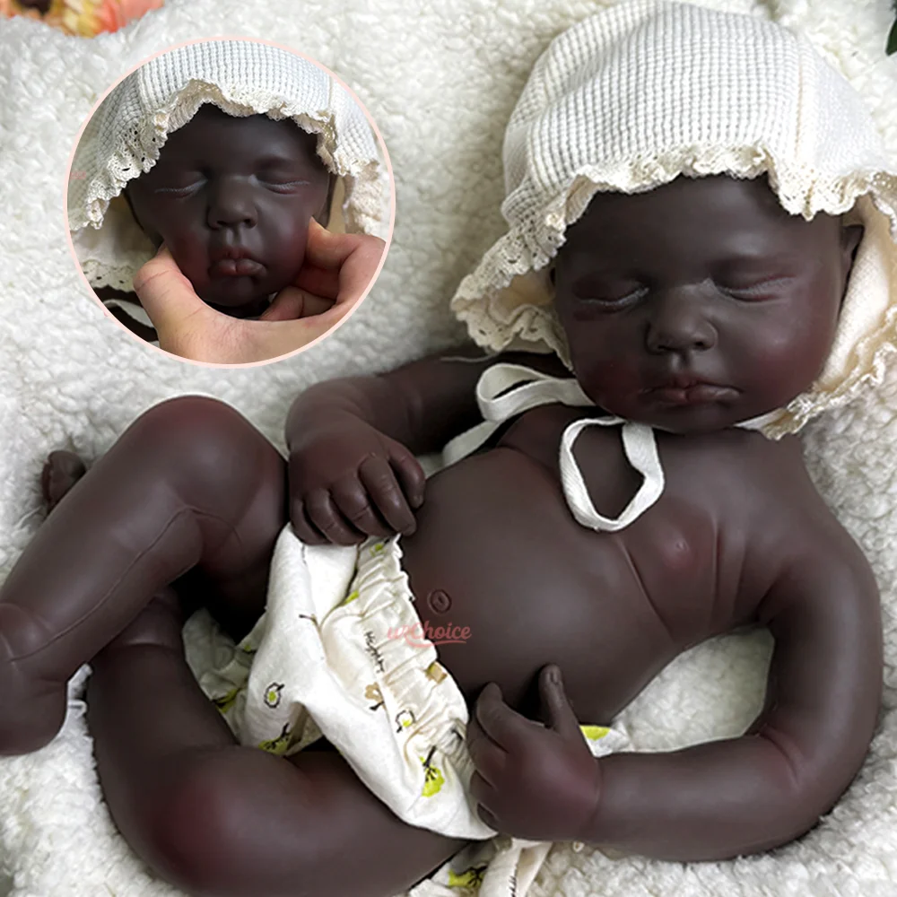 Muñeca bebé renacida de silicona realista de 20 pulgadas, color negro, hecha a mano, con peso, realista, para recién nacidos, regalo coleccionable, muñeca durmiente.