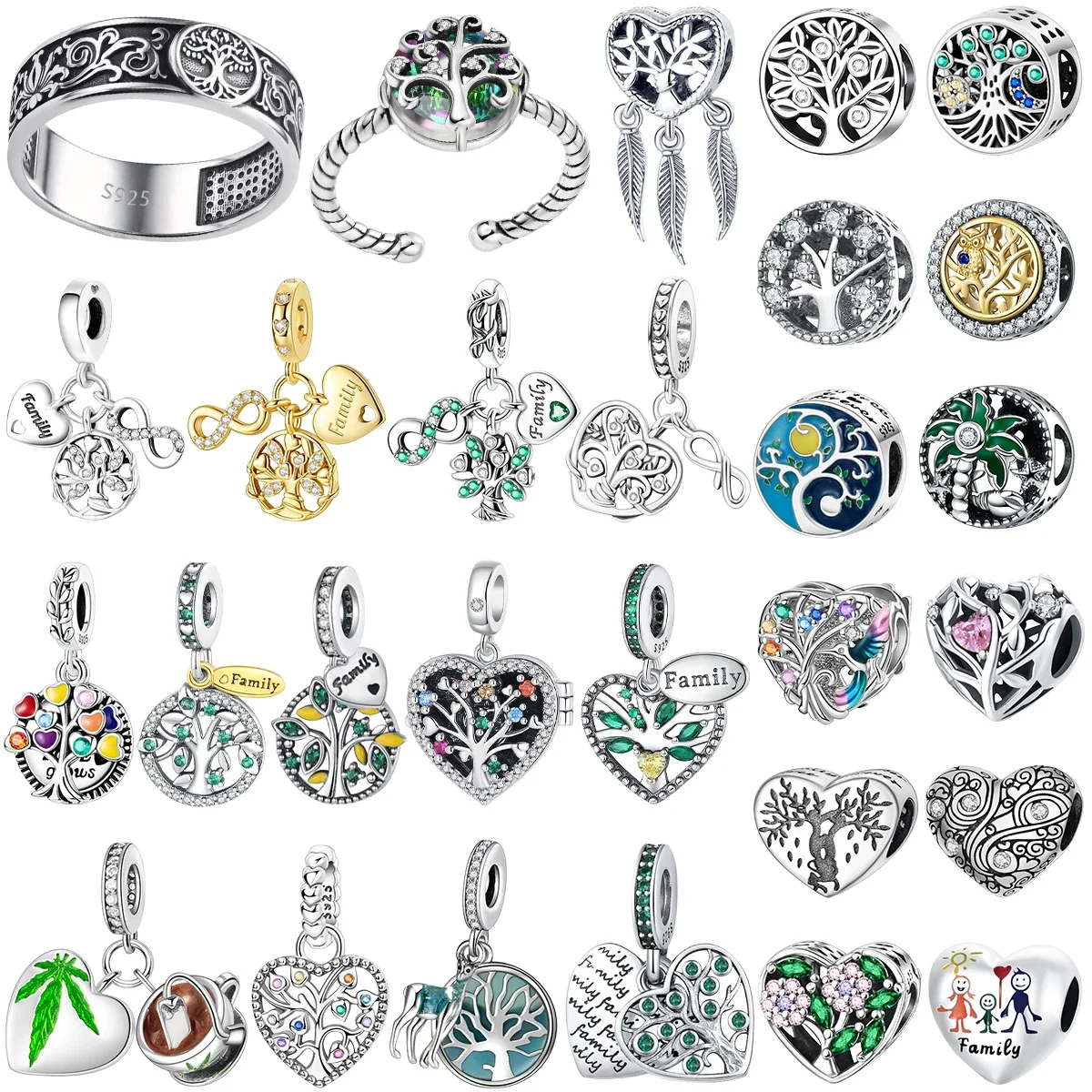 

Original 925 Sterling Silver Tree of Life Charms Family Love Bead Pendant Ring Earrings Women Bracelet Necklace Jewelry DIY Gift