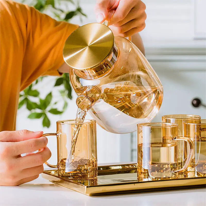 Set bollitore freddo in vetro tรจ ai fiori teiera alla frutta teiera resistente al calore set di teiere per succo d\'acqua bollente di grande capacitร