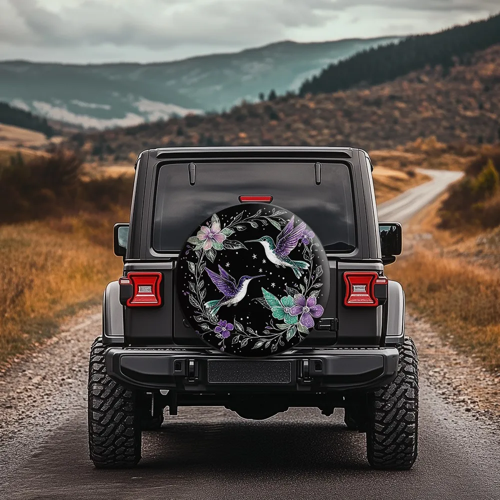 Hummingbird Floral Tire Cover Waterproof Polyester Outdoor Spare Wheel Protector for Jeep SUV