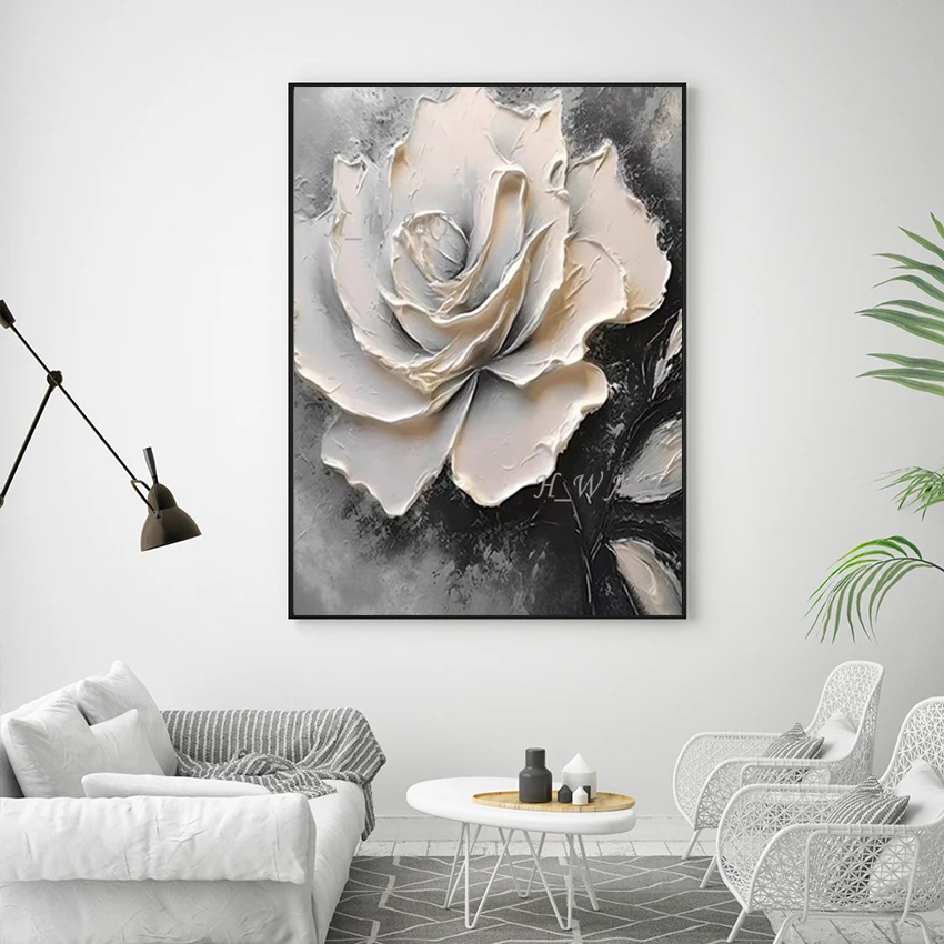 

Современная картина с ножом, большая абстрактная красивая 3d цветочная картина, безрамное толстое акриловое искусство, текстурированный настенный холст, декор