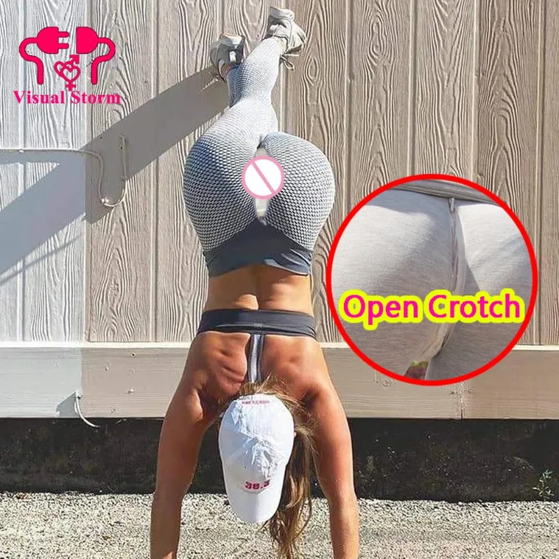 Legging Selangkangan Terbuka Seksi Wanita Legging Bokong Ritsleting Tersembunyi Celana Dalam Olahraga Fitness Celana Gym Push Up Tanpa Tali Seks Luar Ruangan Erotis