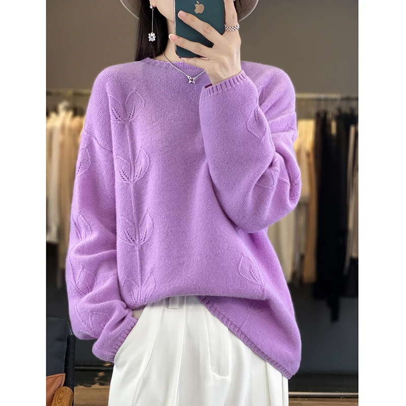 Cashmere sweater female 100 pure cashmere loose sweater new round neck wool bottoming shirt thickness