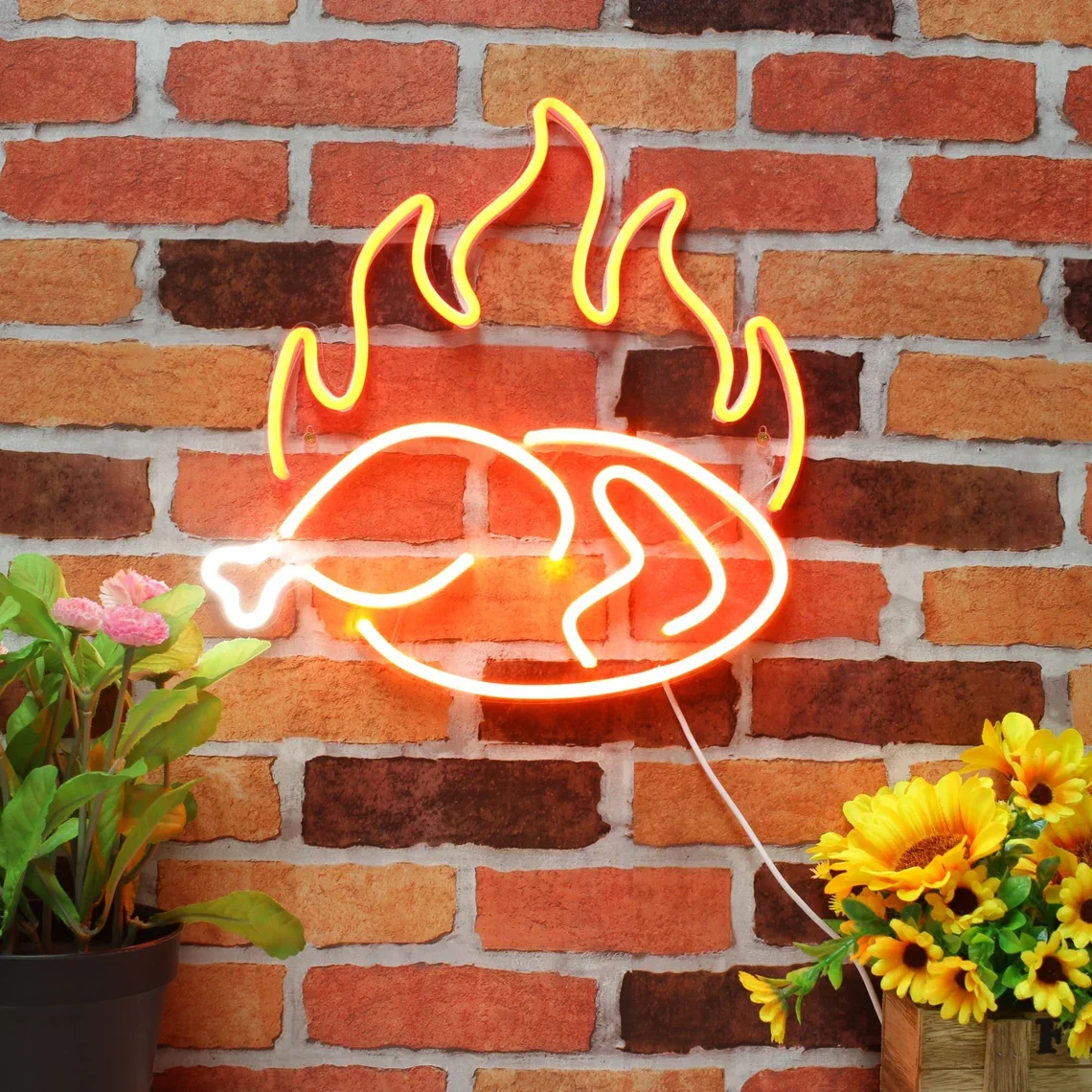 Roast Chicken Neon Sign Chicken Shop Restaurant with Flame Decoration Custom LED Neon Sign Living Room Art Neon