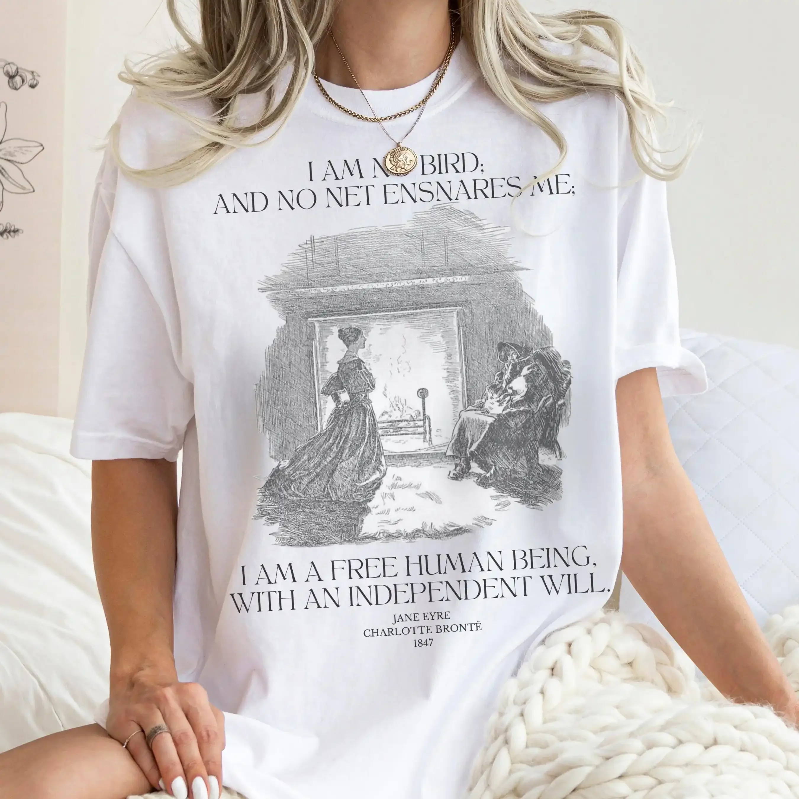Jane Eyre  T Shirt I Am No Bird Dark Academia FeminisT Charlotte Bronte Reader Literary