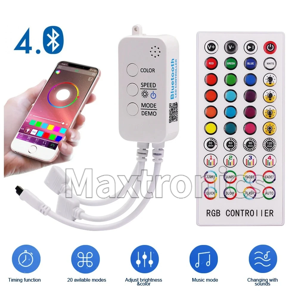 40 Key Bluetooth Music Controller 16Color DC12-24V with IR Remote Control 1 to 1/2/3/4 for 5050 2835 RGB LED Strip Lights Tape