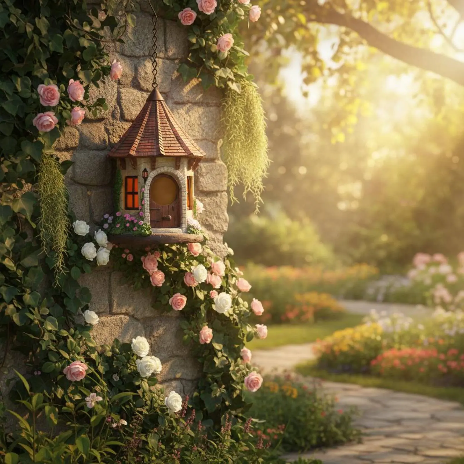 Stone Structure Birdhouse Long-Lasting Resin Birdhouse Outdoor Ornament Garden Accent Nest Box Waterproof for Patio - view 2