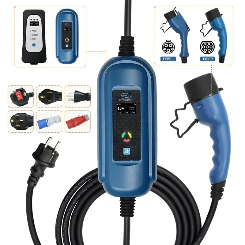 16a 32a Mode Level 2 Ac Ev Charger 7kw 11kw Evse Portable Ev Charger Electric Vehicle Car Charger Type 2 Iec62196 Type 1 J1772