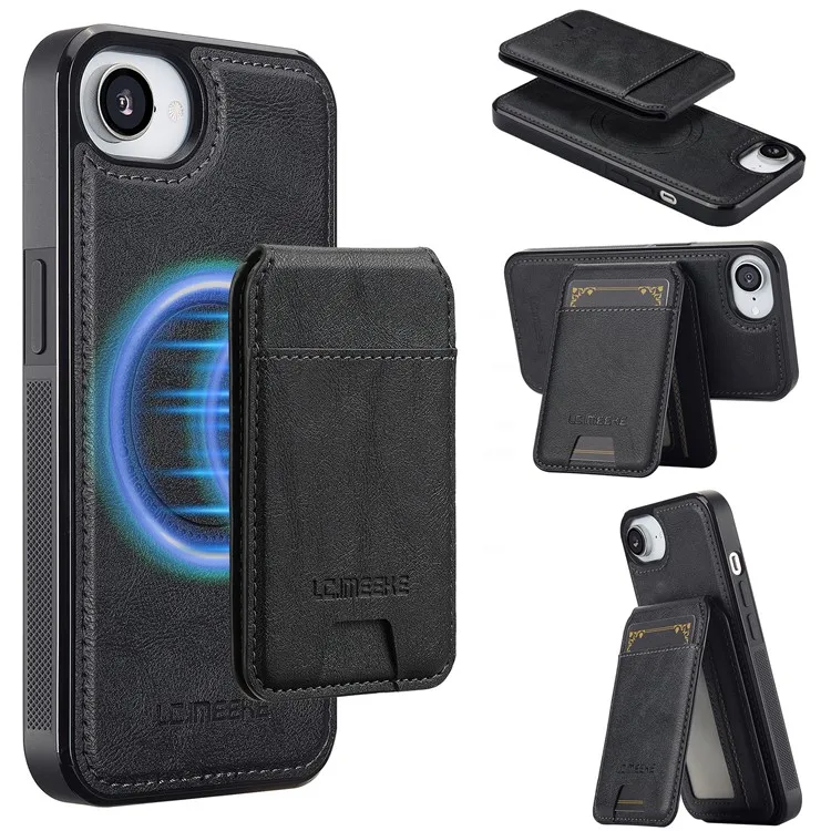 

LC.IMEEKE L3 For iPhone 16e Magnetic Case Detachable Card Holder Leather TPU Mobile Cover - Black