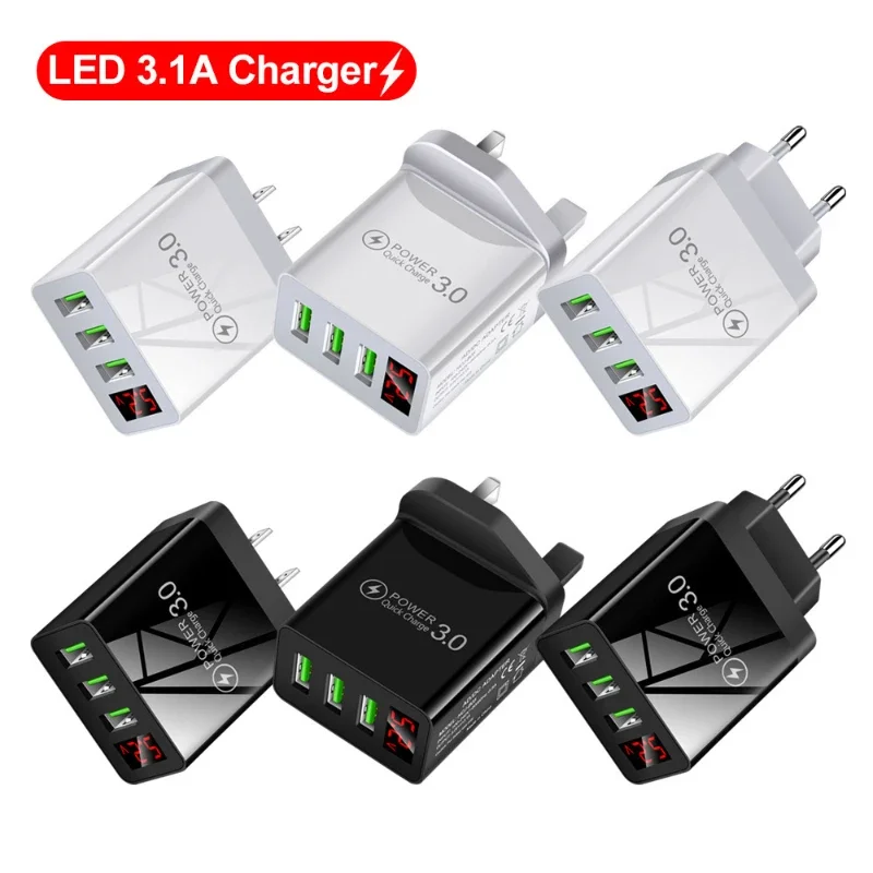 

3.1A Digital Display Phone Charger 3USB Digital Display Quick Charger Multi Port USB Charging Head