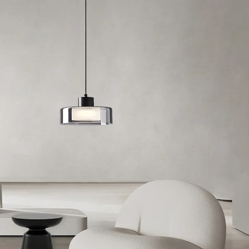 Italian minimalist bedroom bedside small chandelier, modern simplicity and high-end sense, liftable restaurant bar glass