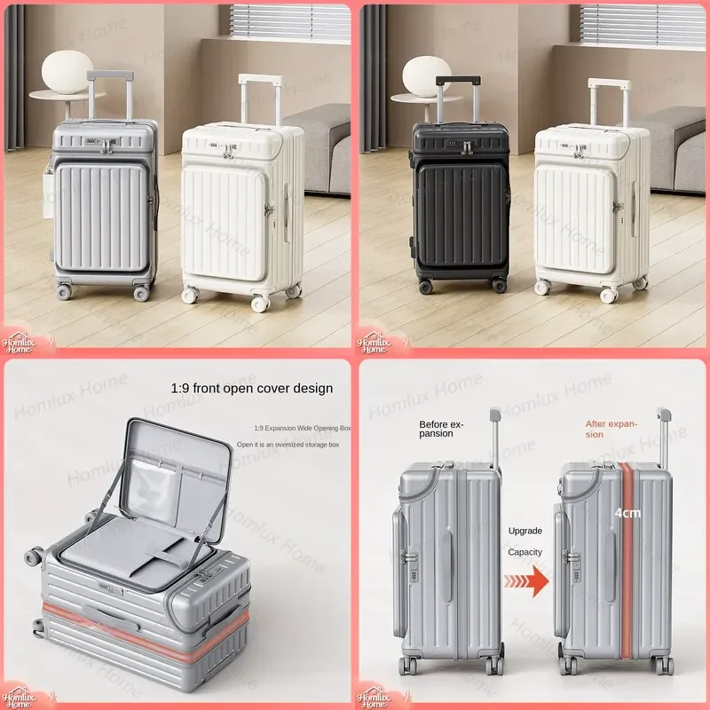 20 Inch Front Opening Carry On Luggage with Combination Lock Unisex 28 Inch Large Suitcase with Smooth Rolling Wheels