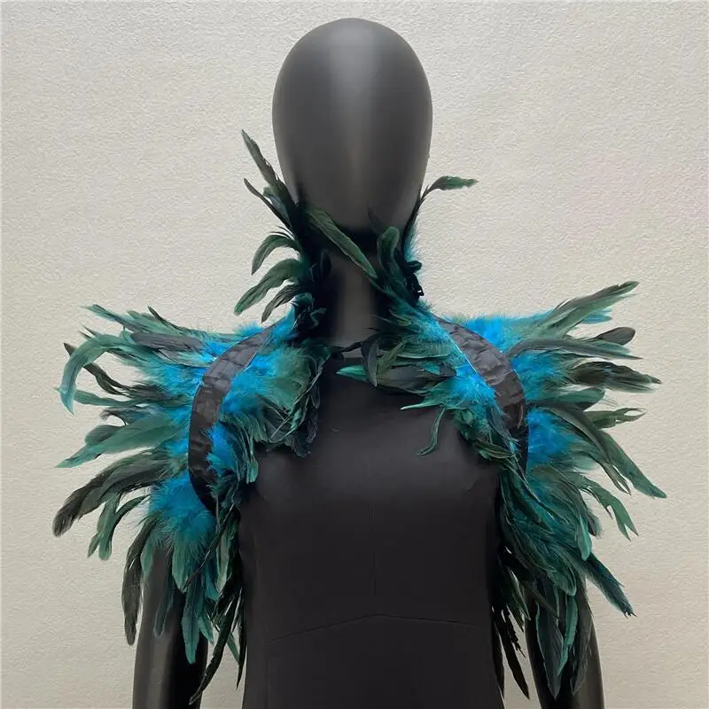 Feather Shrug Shawl Gothic Punk Feather Cape Natural Feather Shrug Shawl Women Halloween Cosplay Stage Show Costume