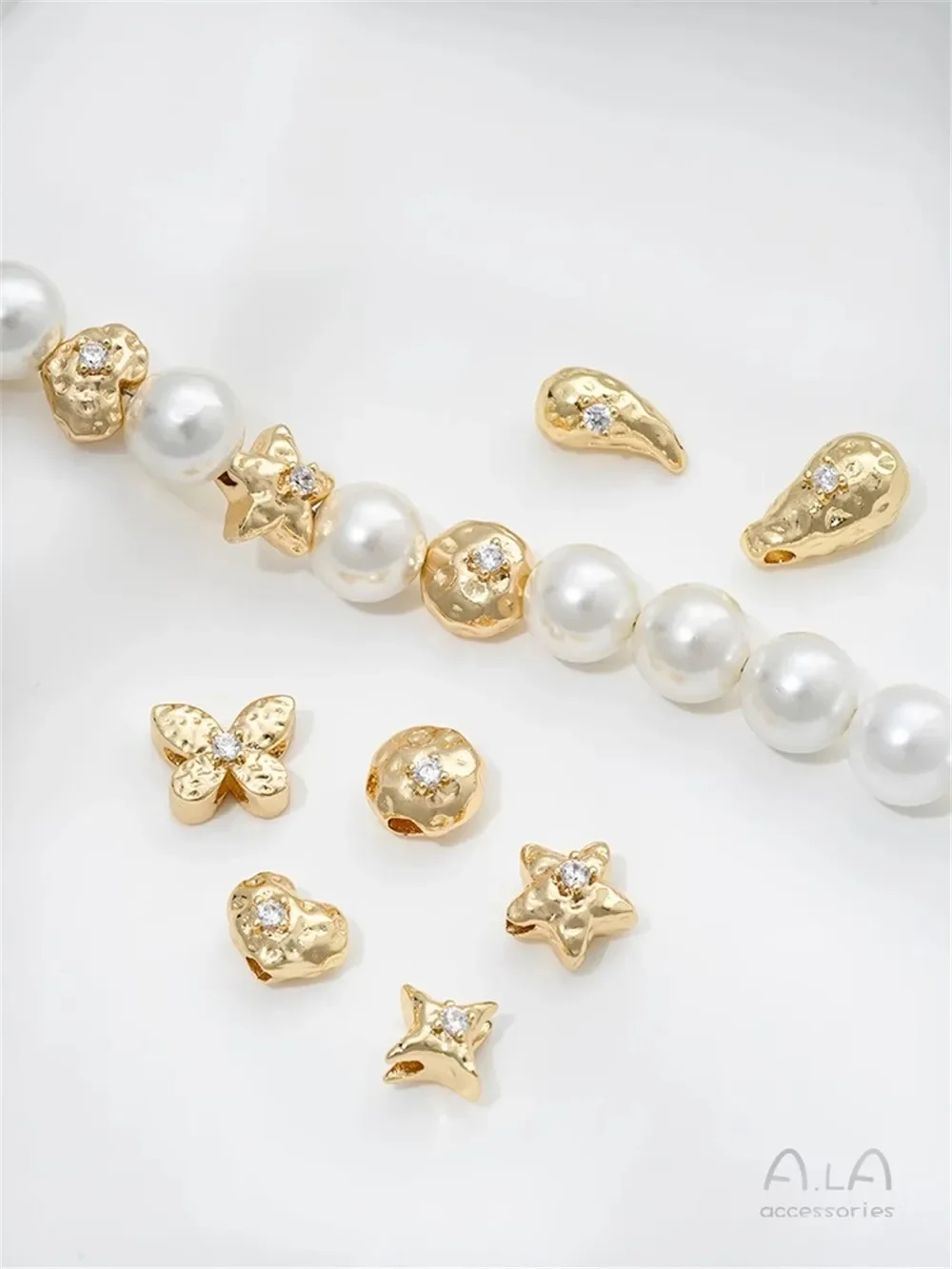 14K Bag Gold Zirconium Meteorite Surface Mango Pentagram Butterfly Peach Heart Water Drop Bead Barrier Beaded Jewelry Accessorie