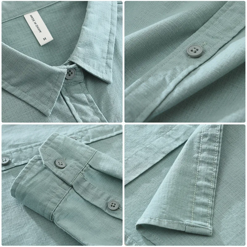 2025 Spring New Casual Cotton and Linen Long Sleeve Shirt for Men Simple Solid Color Slim Classic Daily Shirts CM7369