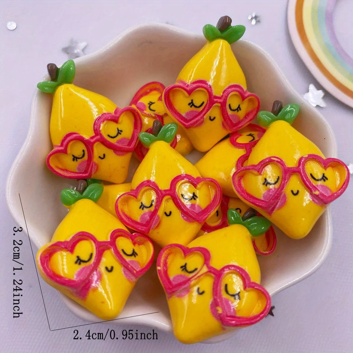 6pcs Set of Colorful Resin Fruit & Ice Cream Charms with Cool Glasses - Avocado, Watermelon