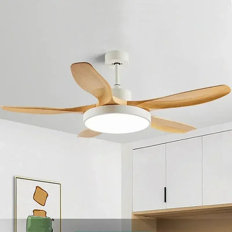 

Modern Imitation Wood Grain Ceiling Fan Light Dining Room Fan Light Living Room Light Variable Frequency Chandelier with Fan