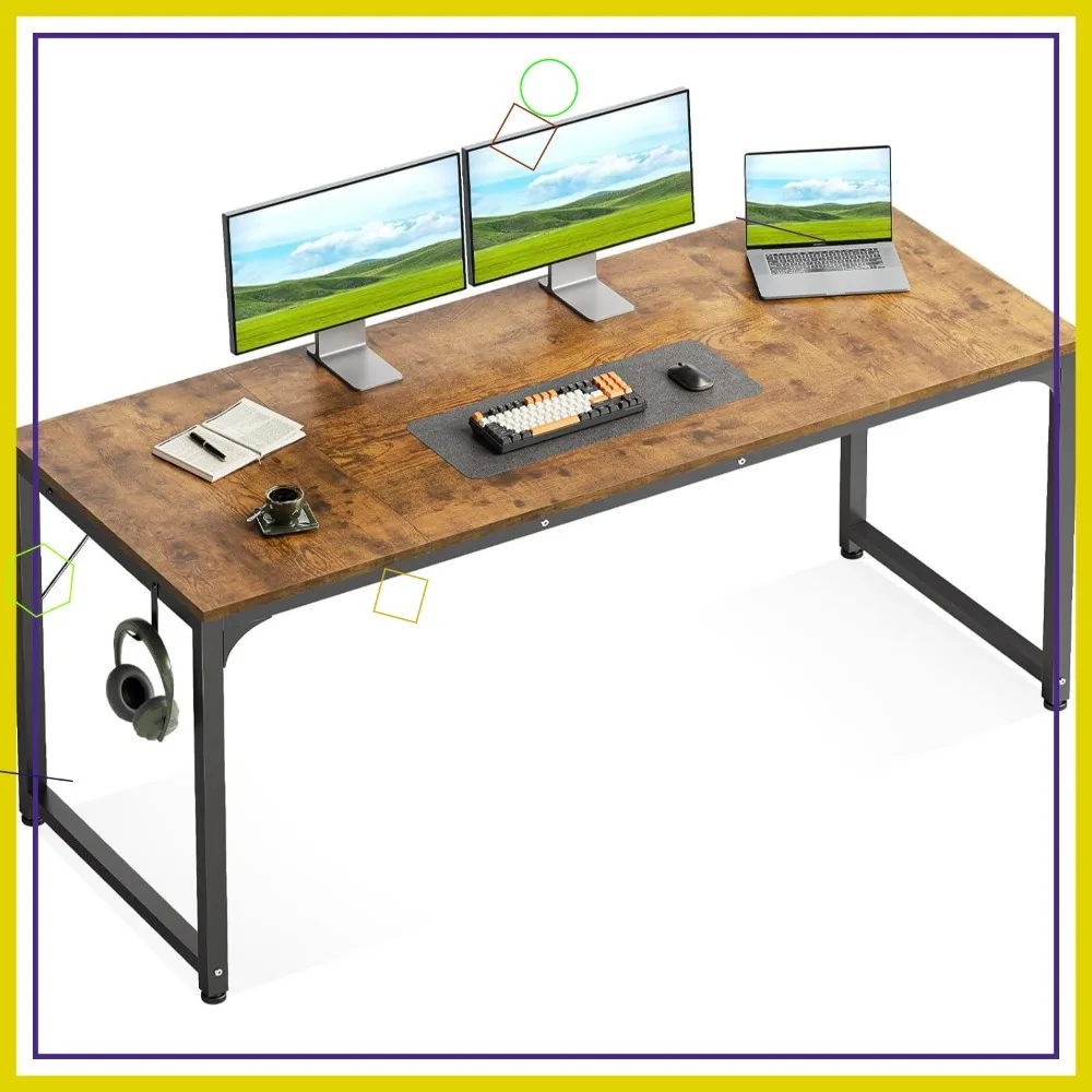 

63-Inch Vintage Computer Desk with Headphone Hook, Sturdy Study Table for Home Office and Student Use