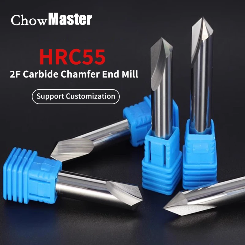 

Chowmaster Chamfering Carbide Endmill Uncoated 2 Flute 60/90/120 Degree Chamfer Tungsten Carbide Milling Cutter for Aluminum