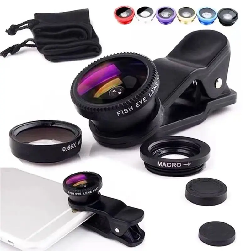 3 In 1 Fisheye Mobile Phone Fish Eye Macro 0.67X Wide Angle Lens Camera Kits With Clip Christmas Photography For iPhone Samsung