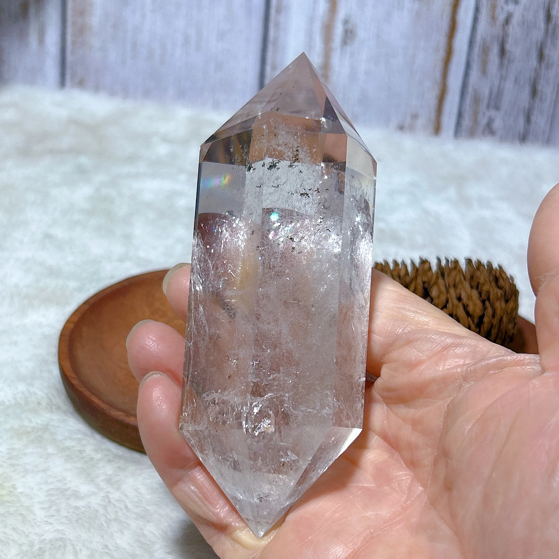 Natural Crystals Clear Quartz Rainbow Double Big Tower Point Healing High Quality Reiki Home Decorations Mineral Energy Gift