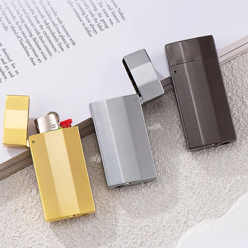 

Vintage Bic J5 Mini Lighter Case Metal Heavy Armor 60mm BIC Lighters Cover Metal Case Disposable Lighter Protection Case