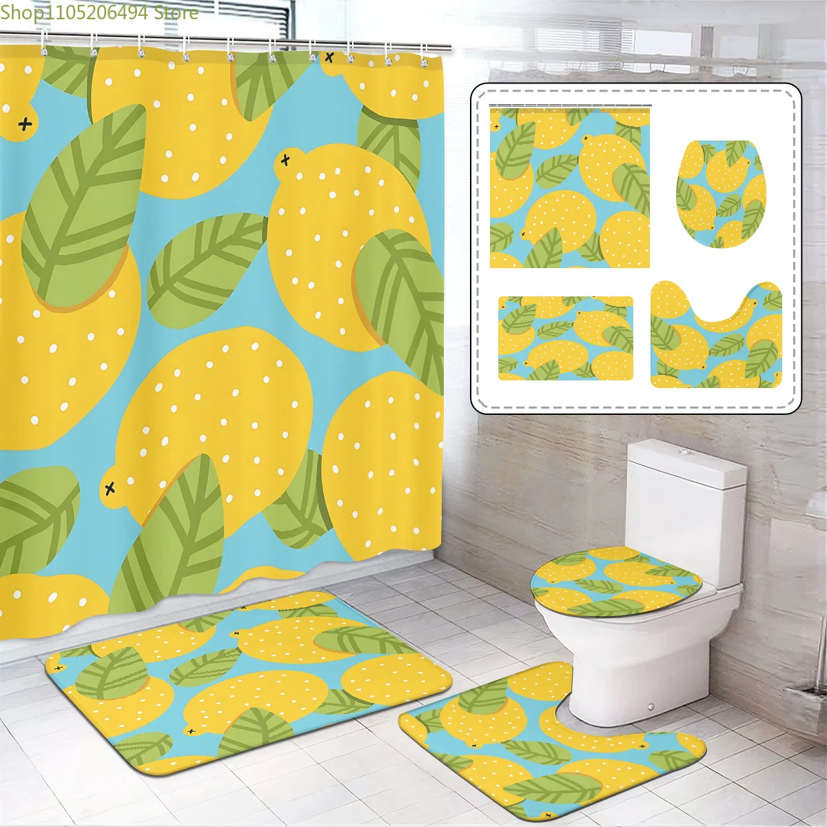 

Набор занавесок для ванной комнаты с лимонной тематикой, 1/3/4 шт., с занавеской для душа и 12 крючками — ломтик лимона, можно стирать в машине, декор цитрусовых для