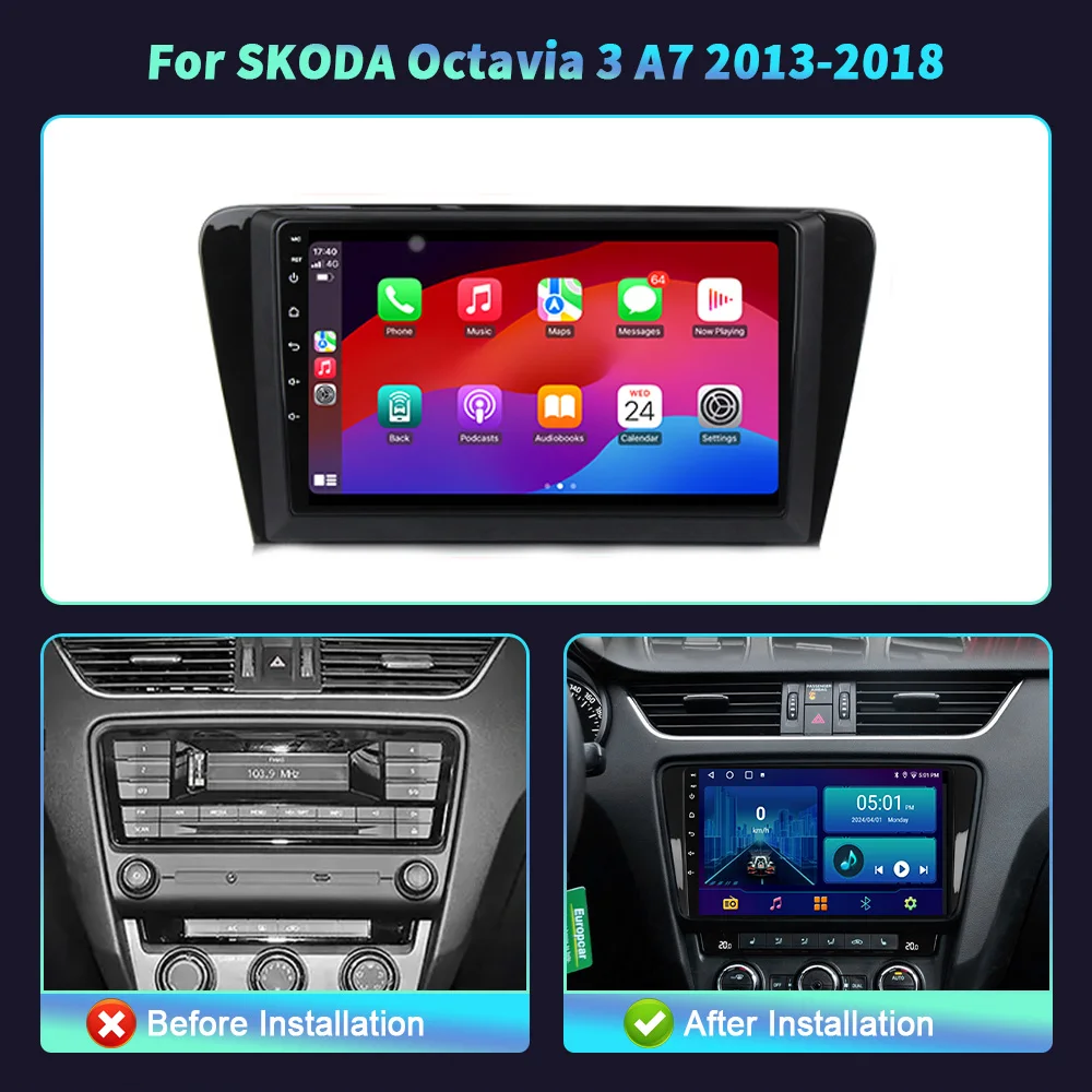 Android For SKODA Octavia 3 A7 2013-2018 Car Radio Multimedia Automotiva Video Player Navigation 4G GPS Wireles Carplay Screen