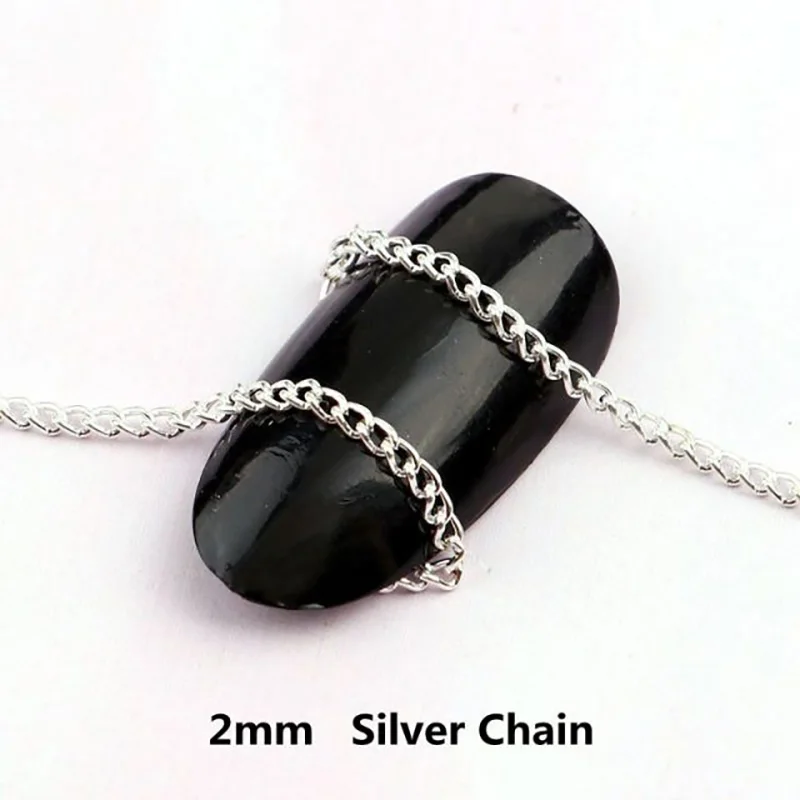 1 Meter Width 2mm Length 3D Japanese Silver Nail Metal Chain DIY Hollow Nail Chain Punk Style Nail Art Decoration