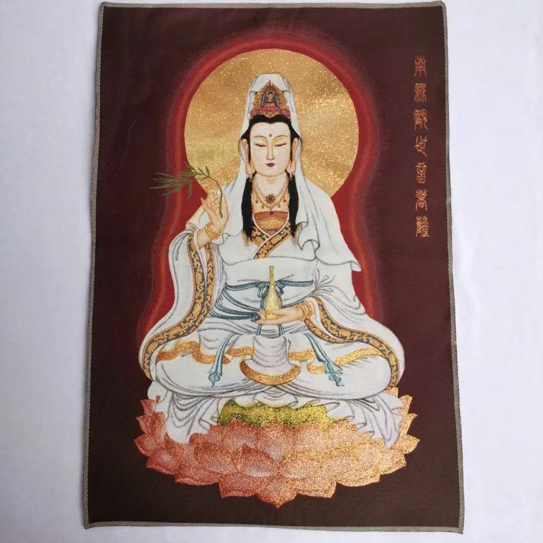 China Buddhism Cloth Silk Avalokiteshvara Guangyin Kwan-yin Tangka Thangka Mural