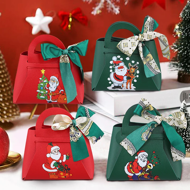 New Distribute Leather Bag Gift Bags Christmas Favour Bag DIY Guest Mini Handbag with Ribbon Candy Packaging Box Party Decor