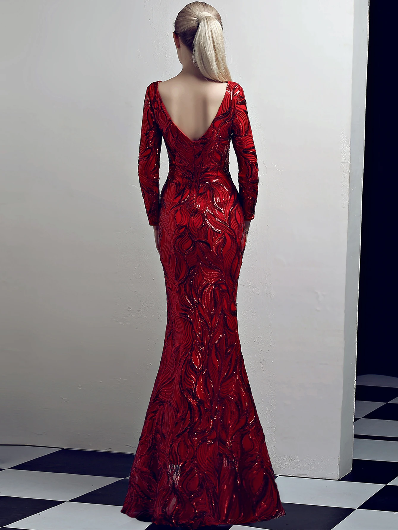 Abiti da sera da sposa eleganti e sexy a maniche lunghe per le donne, abito da festa di compleanno rosso di lusso, maxi abito estivo con paillettes