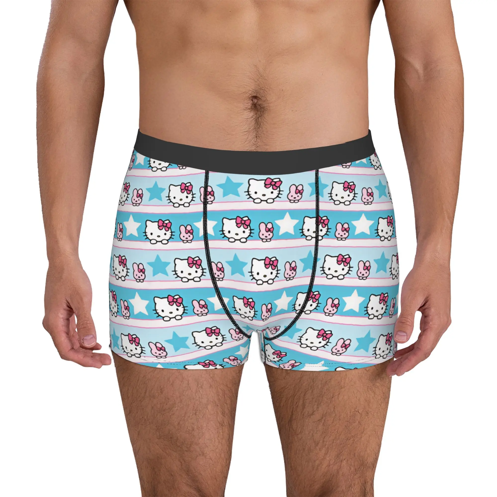 Cartoon Hello Kitty Teddy Bear Star  Underwear Male Print Seamless Pattern Anime  Boxer Briefs Shorts Panties Soft Underpants