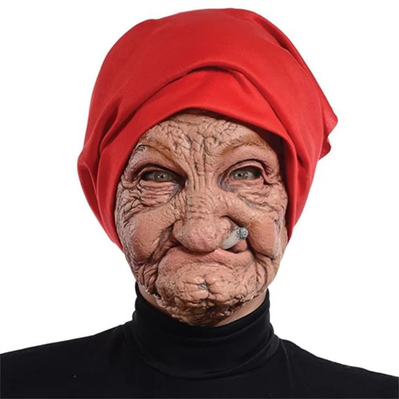 Halloween Horror Old Women Mask with Hat Cosplay Scary Clown Hag Latex Masks Green Face Big Nose Old Women Costume Party Props