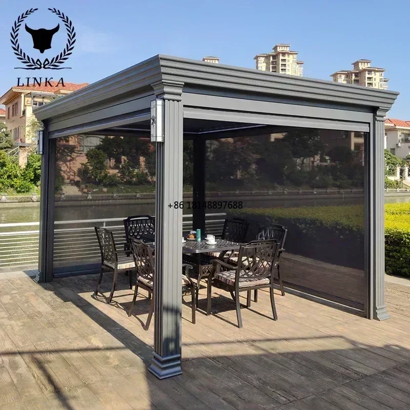 Outdoor Motorised Adjustable Patio Aluminum Louvered Roof Gazebo Pergola