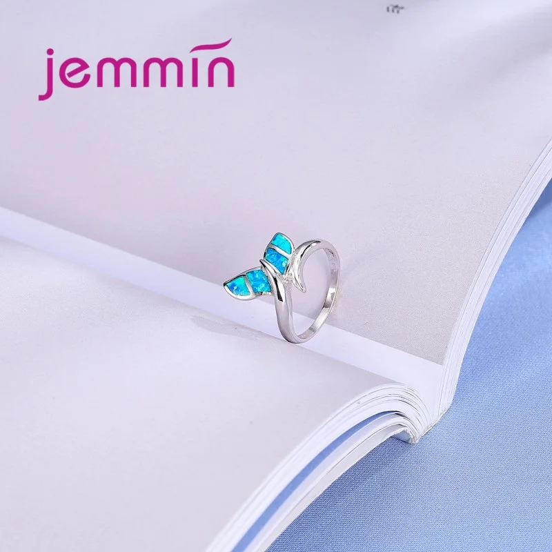 New Promotion Cute Whale Ring with Blue Fire Opal 925 Sterling Silver  Rings for Women Wedding Popular Bague Bijoux