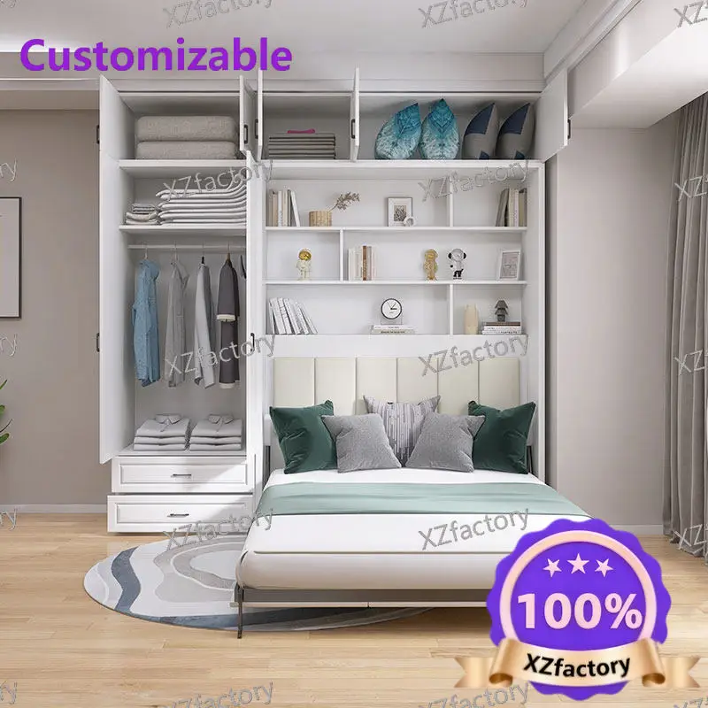 Factory Direct 2026 Top Rated Manual Upper and Lower Side Flip Bed Wardrobe Integrated Study Balcony Folding Wall Bed