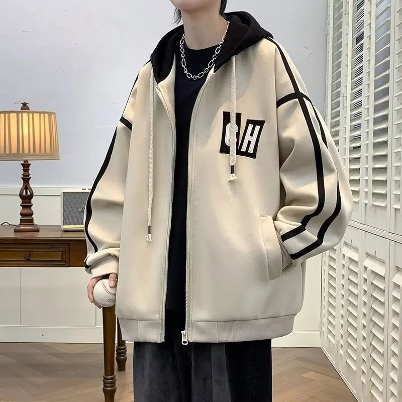 

Large Size Hooded Baseball Jaet Trendy Teenage Autumn New Sle High School Student Jaet Men's Clothing Casual Sle Poly...