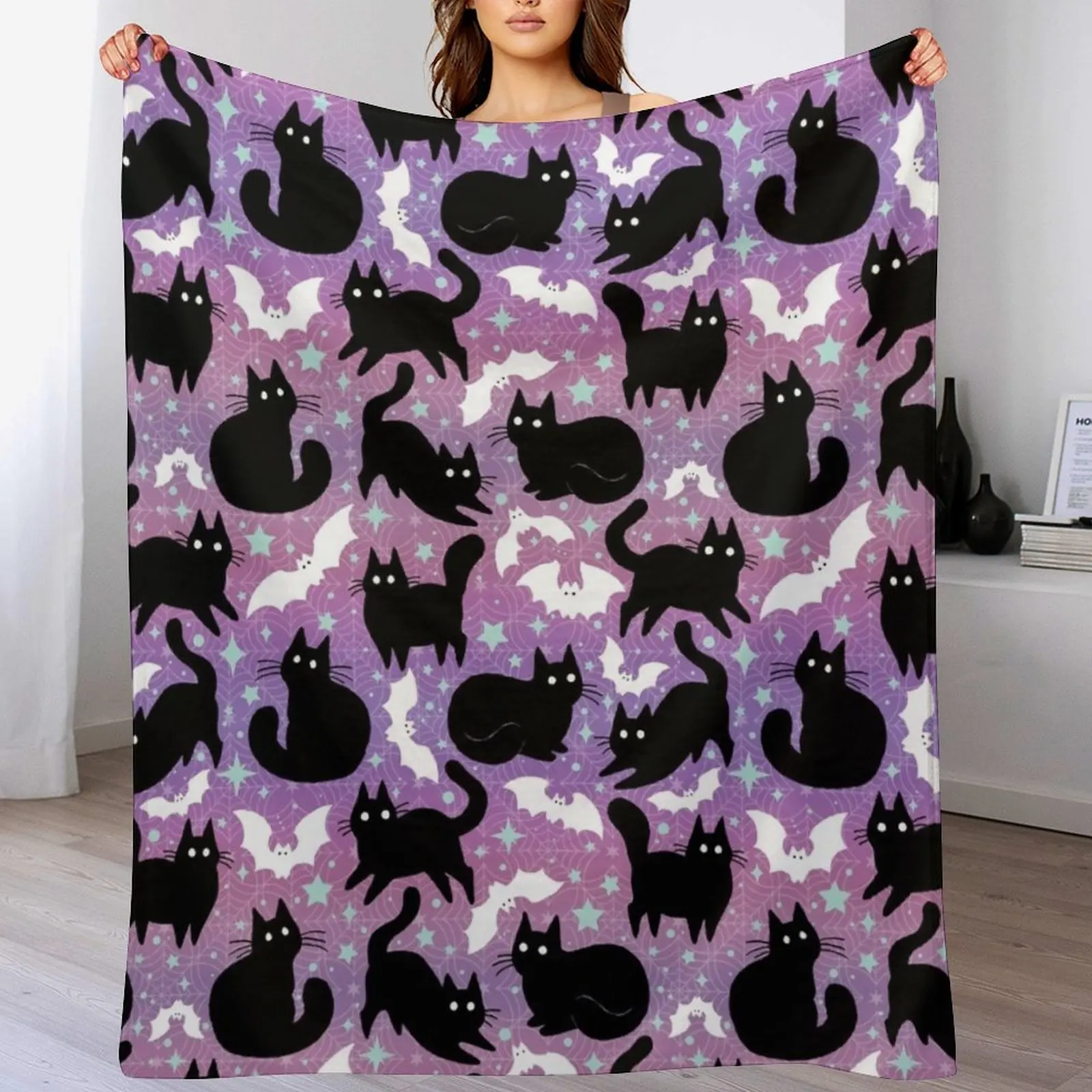 

Pastel Halloween with Black Cats Throw Blanket Cozy Sofa Blanket for TV Watching Napping